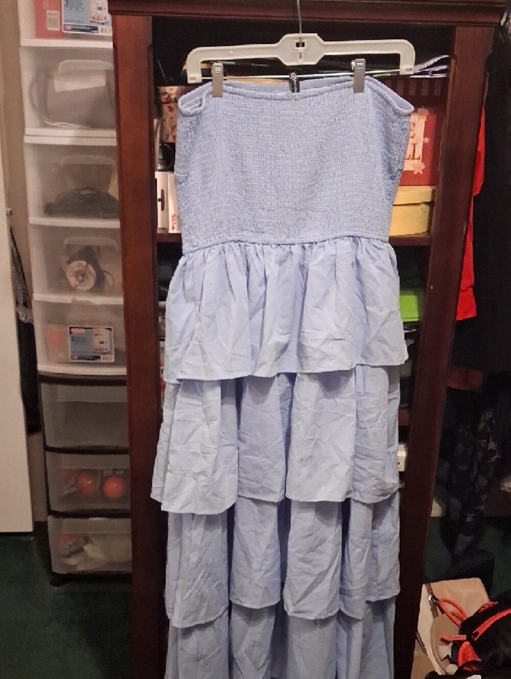 Strapless Tiered Maxi Dress in Light Blue Sz Large - Picture 3 of 10